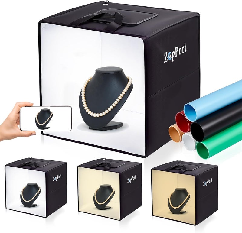 ZapPort Photo Light Box Photography - 16"x16" Photo Studio Lightbox with 120 LED Lights & 6 Backdrops for Jewelry and Small Items Product Photography - Image 1